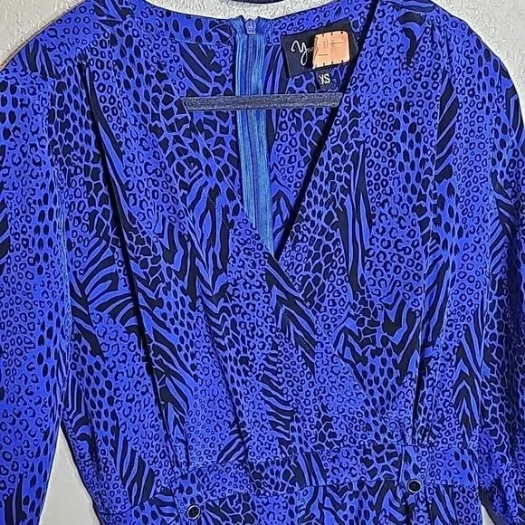 Yumi Kim XS SILK Liz Romper Blue black animal print - Picture 5 of 12